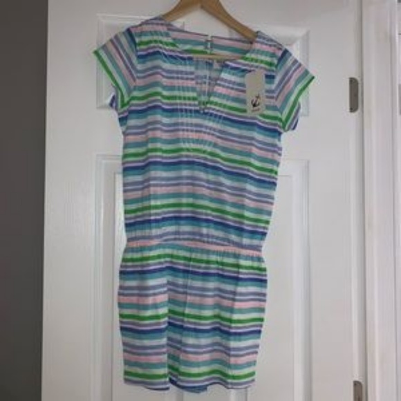 HiHo Peyton Romper beach wear coverup blue green white and pink Multi-stripe XS - Picture 2 of 8